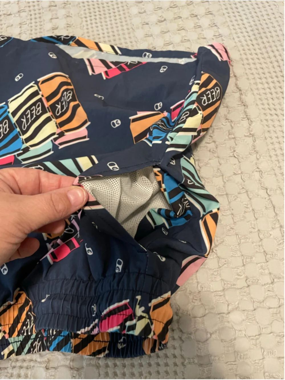 Men's Cabana by Crown & Ivy Swim Trunks XL Navy Multi-color Beer Print